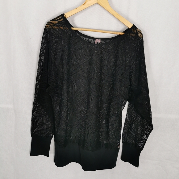 SWEATY BETTY Black Top Size M 12 14 Sheer Mesh Lace Sports Gym Yoga Ladies - Picture 3 of 7